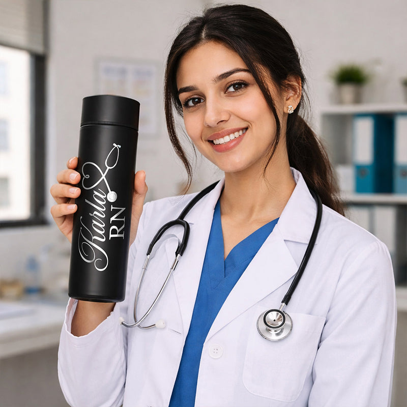 Personalized Doctor Name Water Bottle – Custom RN Nurse Stainless Steel Bottle (500ml, Matte Black) Medical Gift for Doctors, Nurses & Healthcare Professionals | Love Craft Gifts