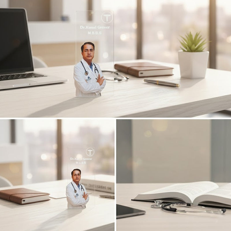 Personalized Doctor Acrylic Name Plate with Photo & Degree – 4×7 Inch