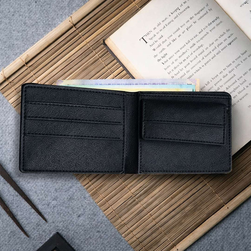 Personalized Men’s Leather Wallet with Cartoon Photo & Name Custom Print Black Bi-Fold Wallet Gift for Boys, Husband & Boyfriend | Love Craft Gifts