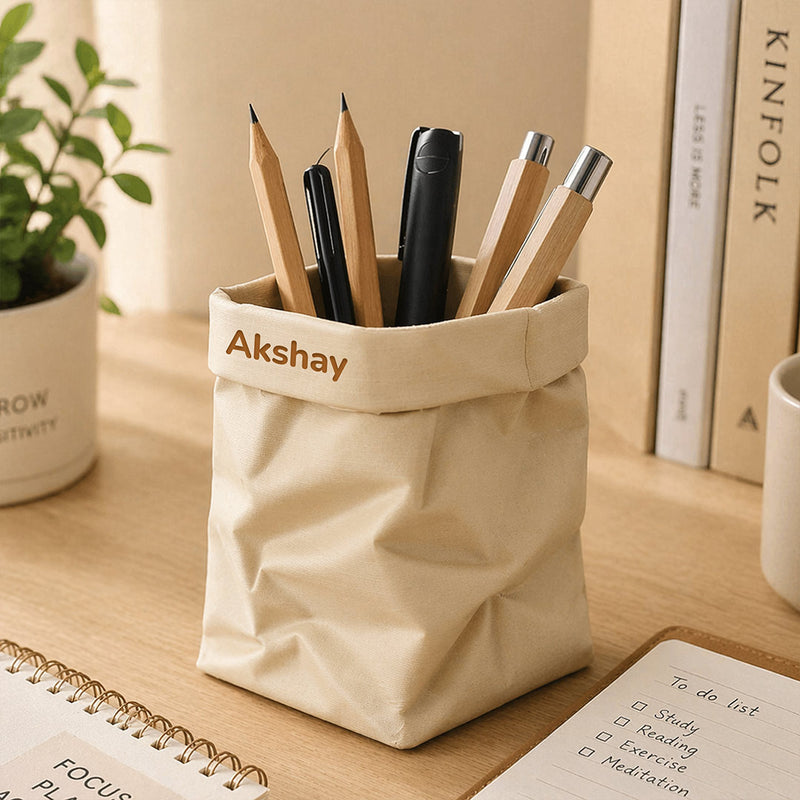 Personalized Zen Desk Organizer Pouch with Custom Name – Minimalist Premium Plastic Holder (Standard Gift Size) | Love Craft Gifts™