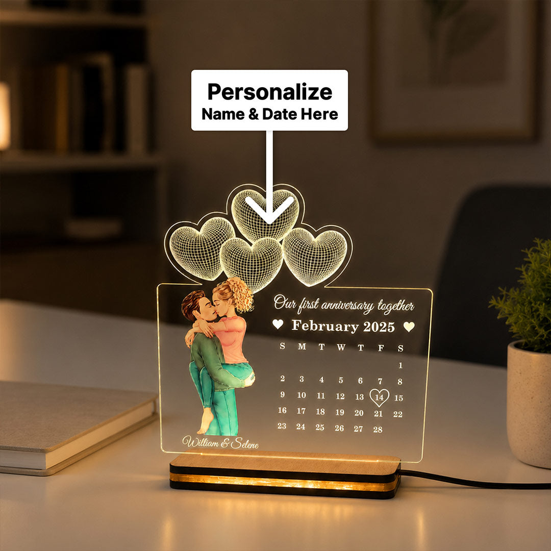 Personalized Couple Anniversary Calendar LED Acrylic Lamp 8x8" | Romantic Gift for Couples | Love Craft Gifts™