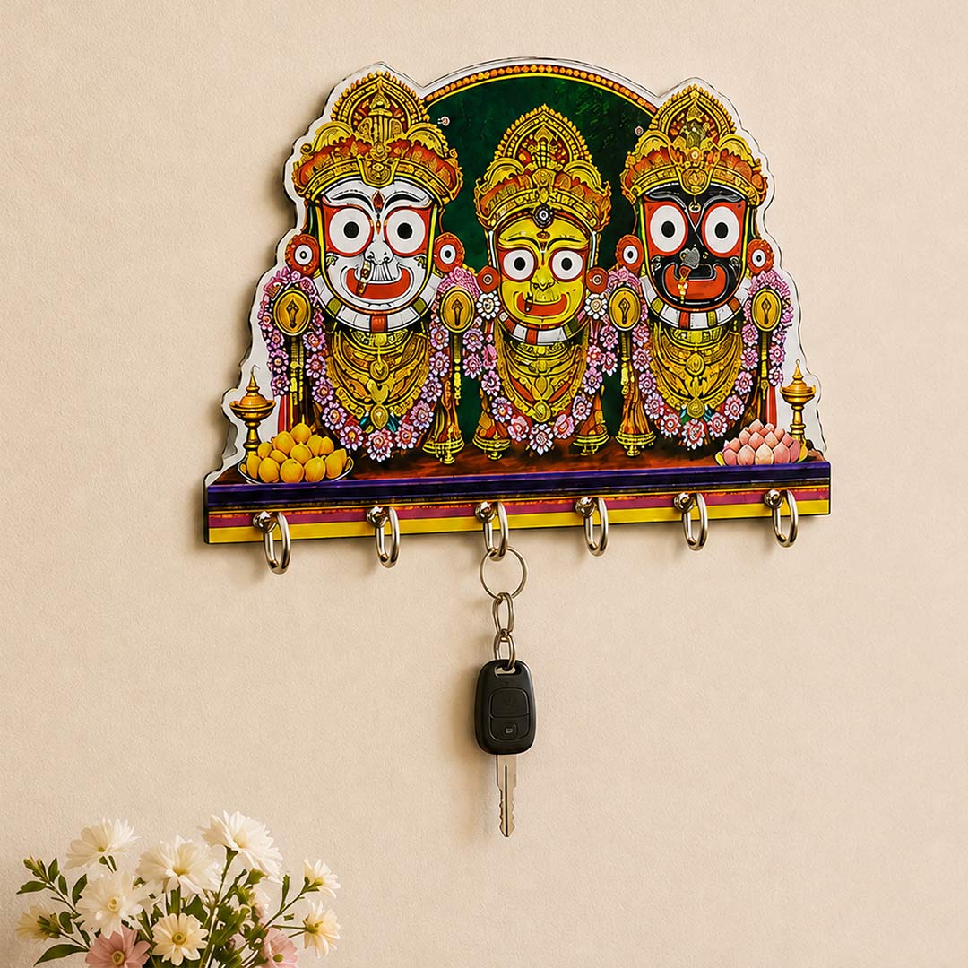 Lord Jagannath Balabhadra Subhadra Key Holder 6x8" | Jagannath Ji Spiritual Wall Key Hanger | Religious Home Décor | Love Craft Gifts™