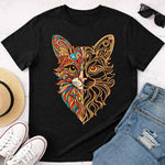 Artistic Cat Face Graphic Print Black T-Shirt – Unisex Casual Wear | Love Craft Gifts