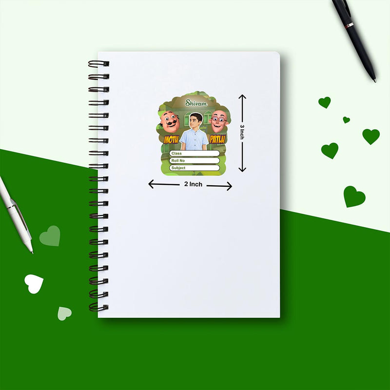 Personalized Motu Patlu Cartoon Kids Name Slips – Illustrated Cartoon Art School Name Stickers (2×3 Inch, 28 Stickers) | Love Craft Gifts