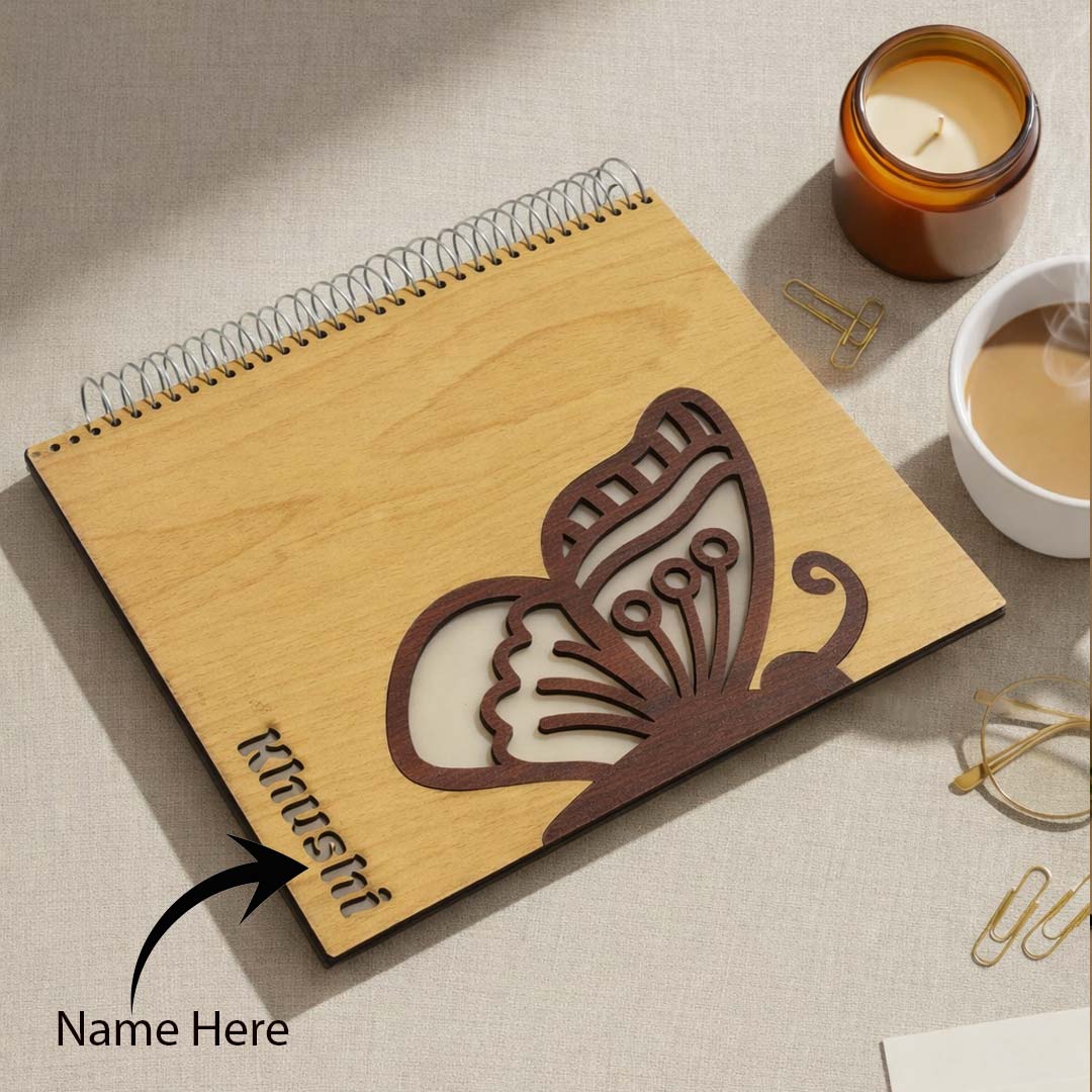 Personalized Wooden Cover Notebook – A3 Size (Spiral Bound)