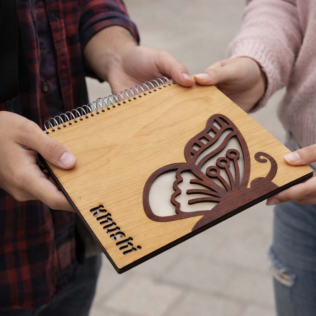 Personalized Wooden Cover Notebook – A3 Size (Spiral Bound)