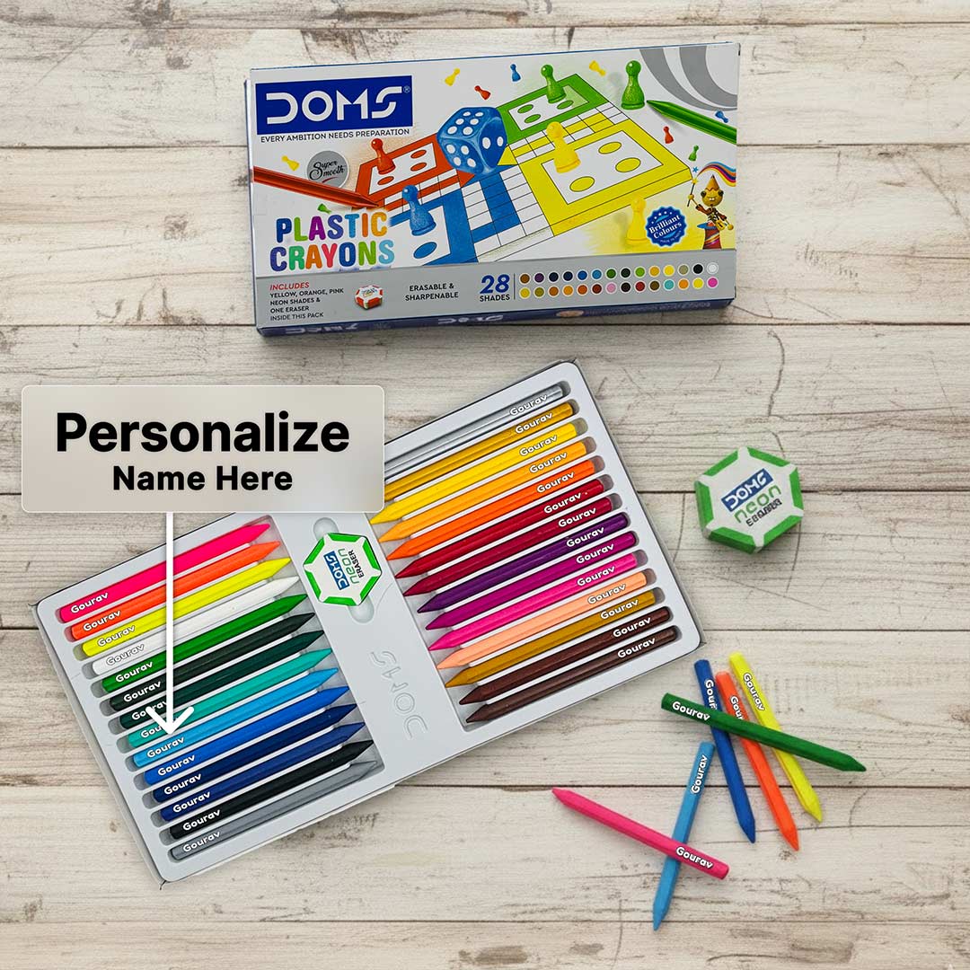 Personalized DOMS Plastic Crayons – 28 Shades (Multicolour) | Love Craft Gifts