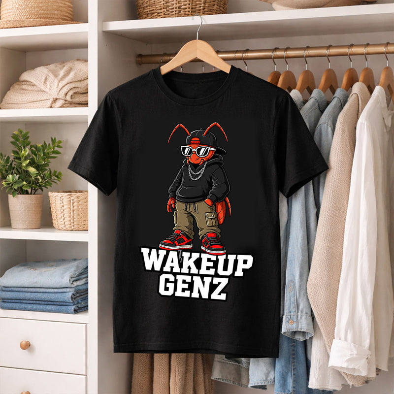 Wake Up Gen Z Cockroach Graphic T-Shirt for Men & Women | Viral Satirical Streetwear Tee Inspired by Internet Youth Culture - Black | Available in S, M, L, XL & XXL | Love Craft Gifts™