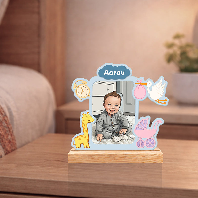Personalized Baby Photo Cartoon Name Stand (7x6")