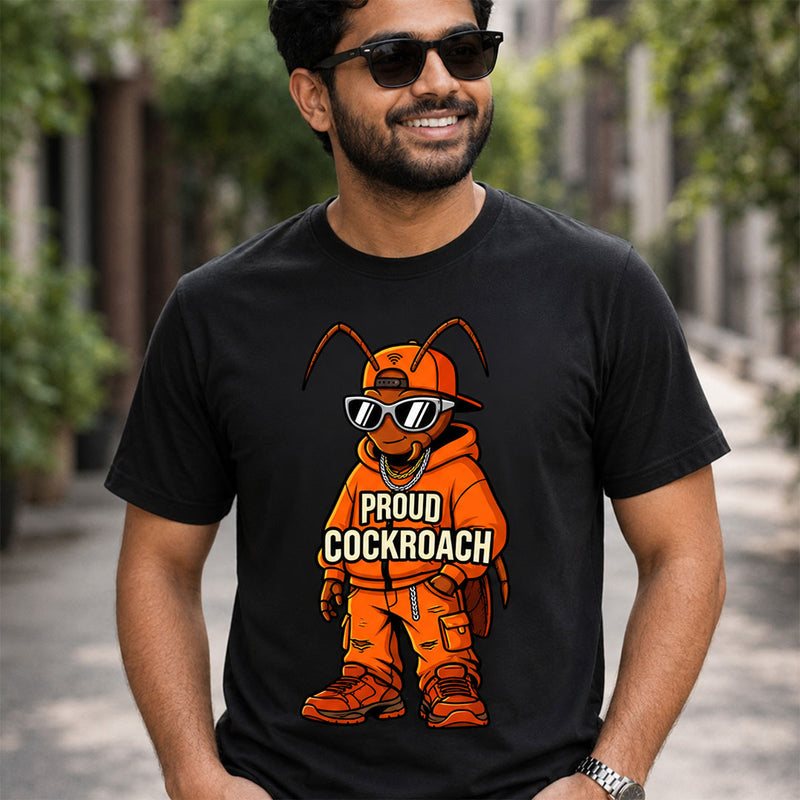 Proud Cockroach Graphic T-Shirt for Men & Women | Viral Gen Z Satirical Streetwear Tee Inspired by Internet Meme Culture - Black
