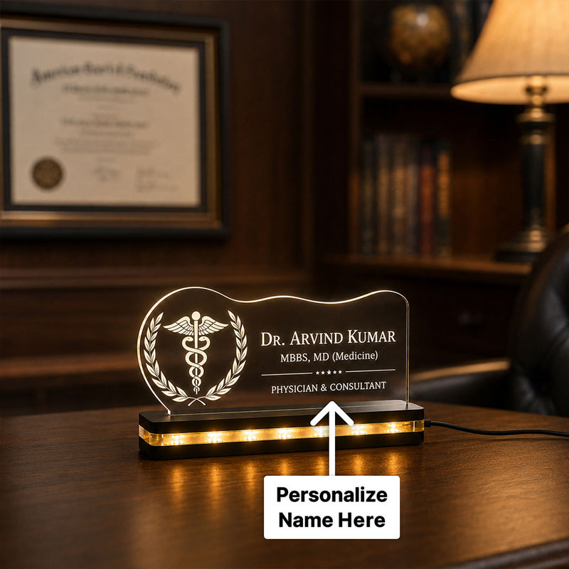 Personalized Doctor LED Acrylic Name Plate 6x8" | Physician Designation Desk Nameplate | Gift for Doctors | Love Craft Gifts™