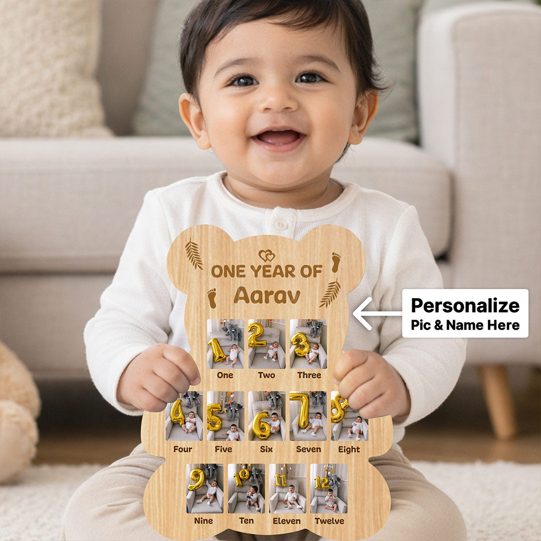 Personalized Baby First Year Memory Frame (14x18 Inch) – Custom Photo Wooden Frame Gift | Love Craft Gifts™