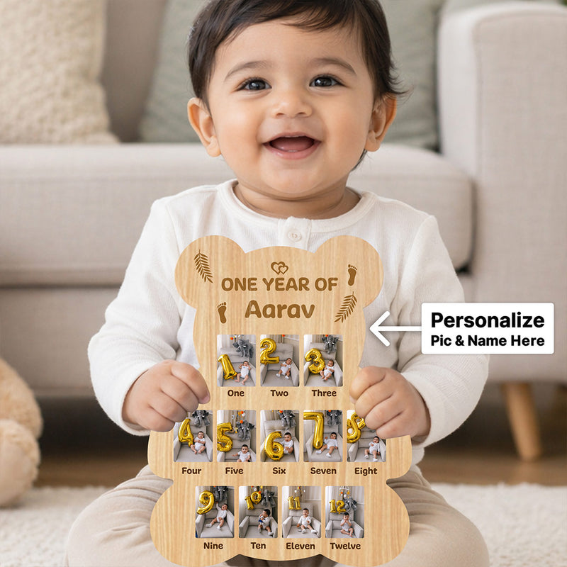 Personalized Baby First Year Memory Frame (14x18 Inch) – Custom Photo Wooden Frame Gift | Love Craft Gifts™