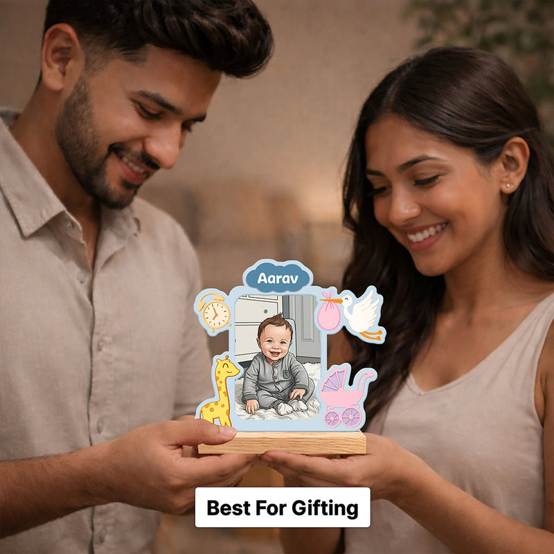 Personalized Baby Photo Cartoon Name Stand (7x6")