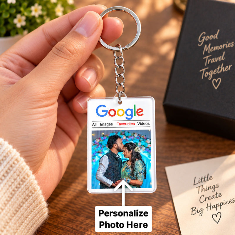 Personalized Google Search Style Photo Keychain | Custom Photo White Acrylic Keychain | 2×2.5 Inch | Unique Couple & Memory Gift | Love Craft Gifts™