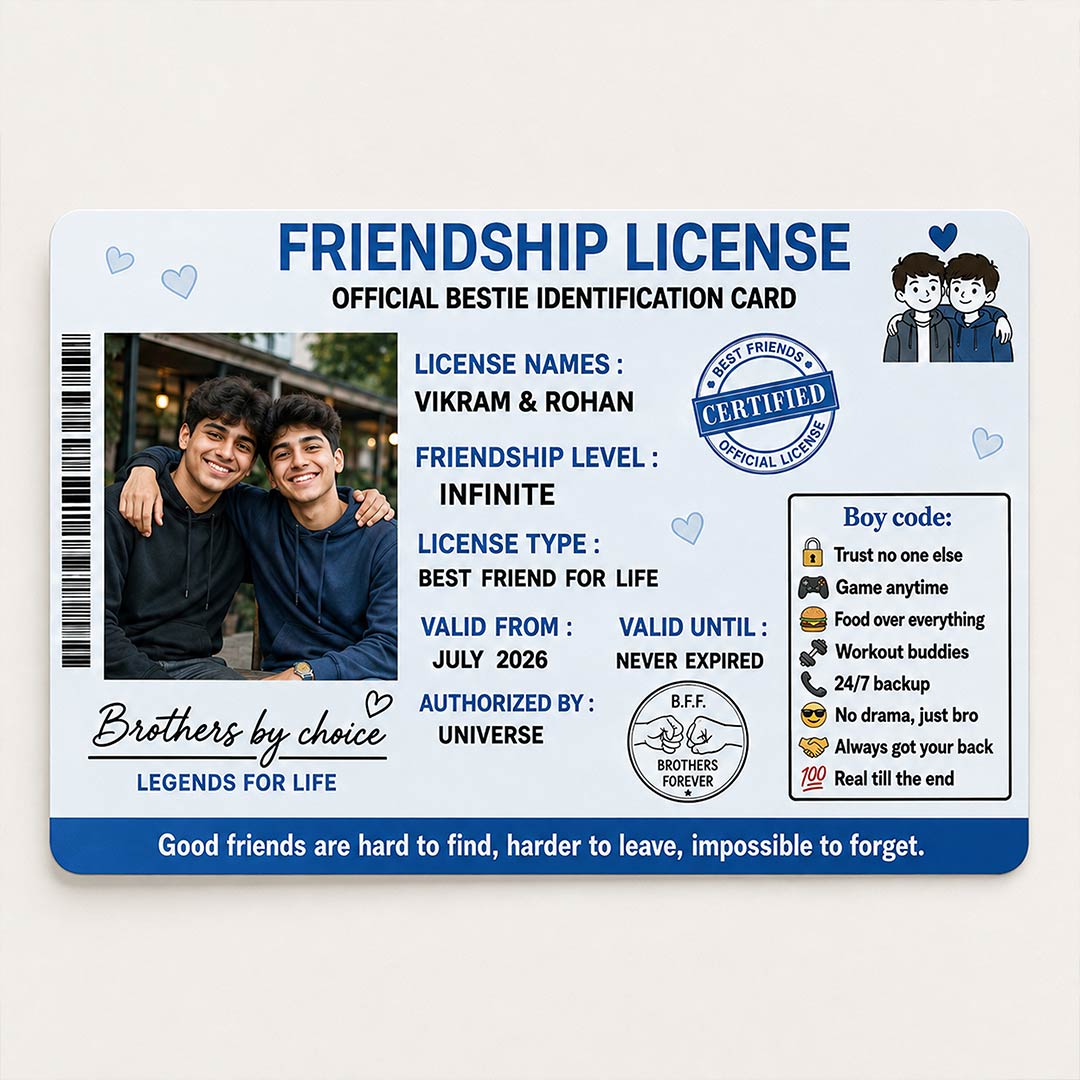 Personalized Friendship License Photo Card | Bestie for Life Keepsake Gift | Love Craft Gifts™