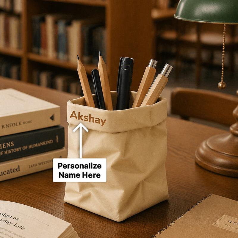 Personalized Zen Desk Organizer Pouch with Custom Name – Minimalist Premium Plastic Holder (Standard Gift Size) | Love Craft Gifts™