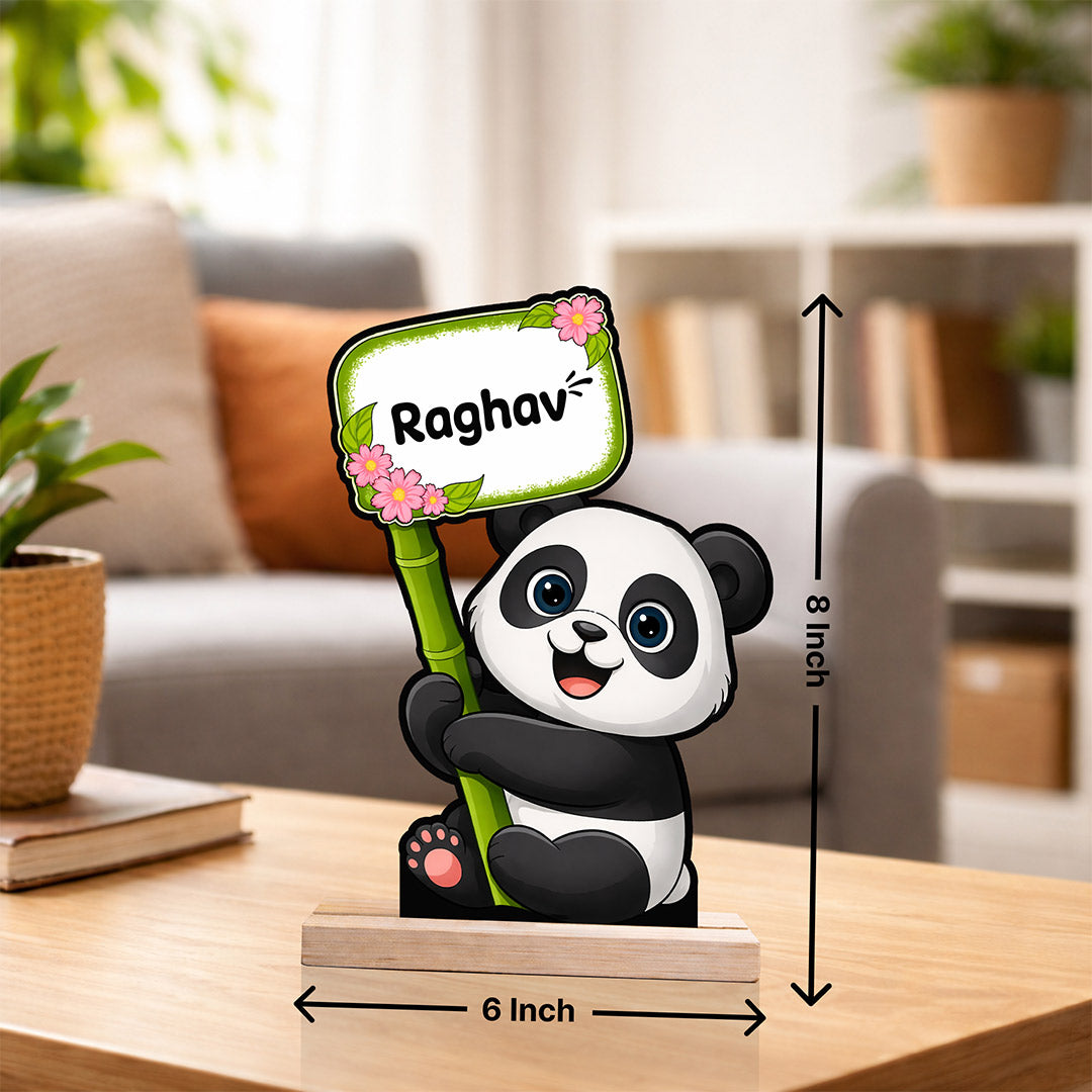 Personalized Panda Name Table Stand (6x8 Inch) – Custom Cute Panda Desk Decor Gift for Kids | Love Craft Gifts™