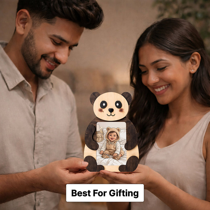 Personalized Panda Wooden Photo Frame (5x8 Inch) – Cute Custom Baby Memory Gift | Love Craft Gifts™