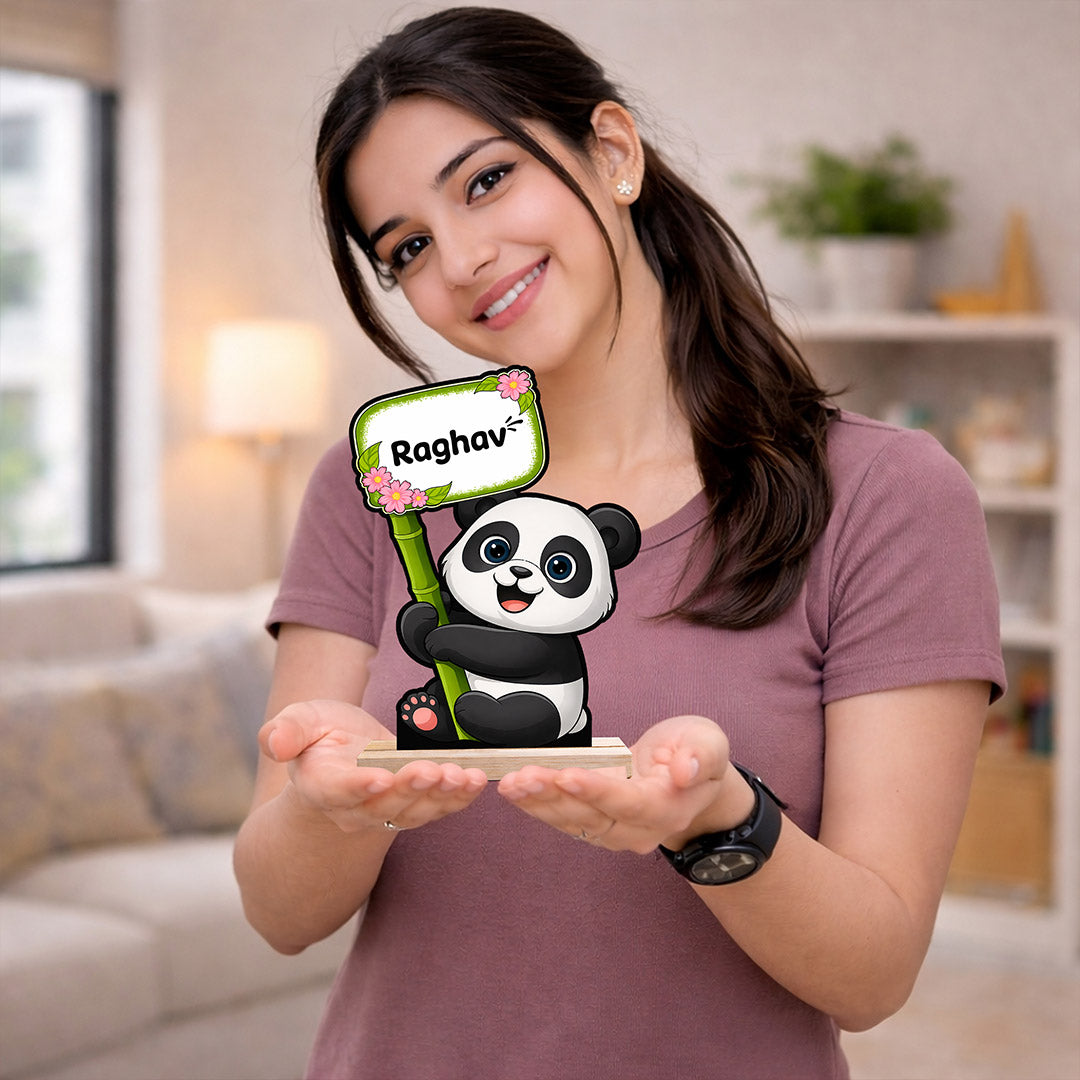 Personalized Panda Name Table Stand (6x8 Inch) – Custom Cute Panda Desk Decor Gift for Kids | Love Craft Gifts™