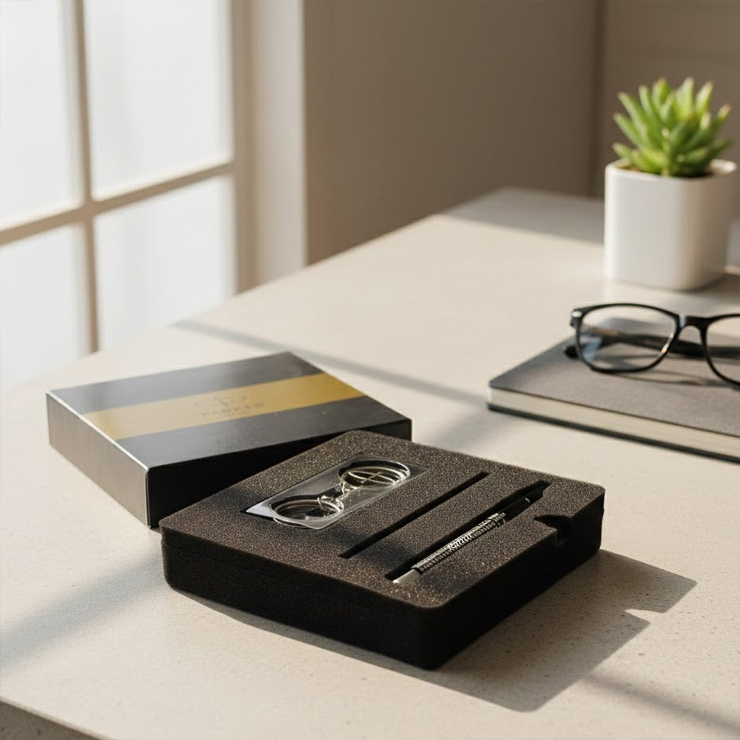 Parker Vector Gift Set Roller Ball Pen with Logo Round Key Chain – Premium Writing Gift Set | Love Craft Gifts