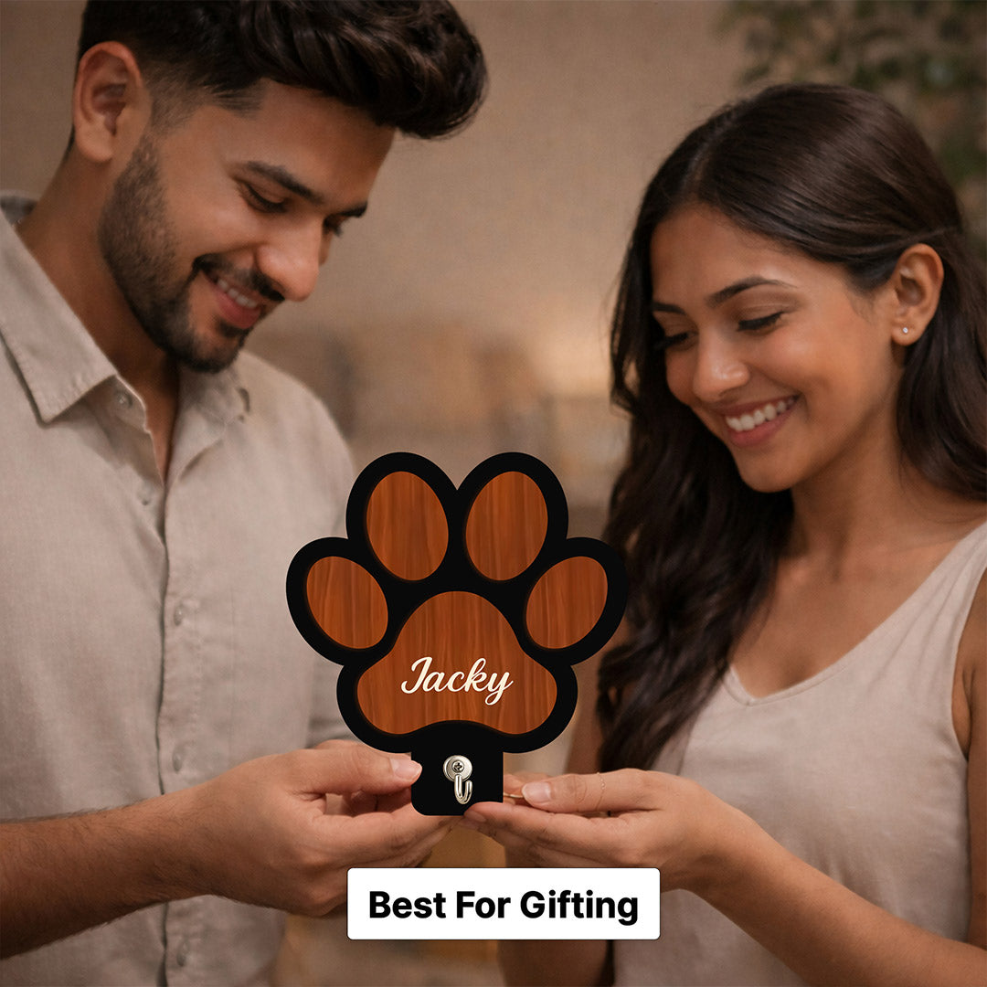 Personalized Paw Shape Key Holder with Name – Custom Wooden Pet Wall Hook for Dog & Cat Lovers | Love Craft Gifts™