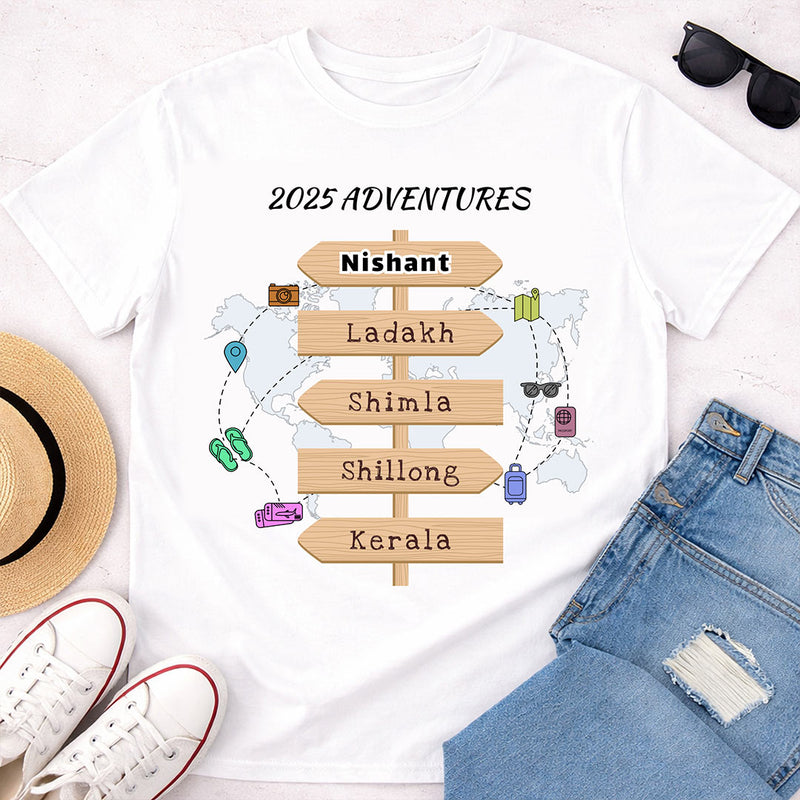 Personalized 2025 Adventures Travel T-Shirt – Custom Name Vacation Goals Tee | Love Craft Gifts