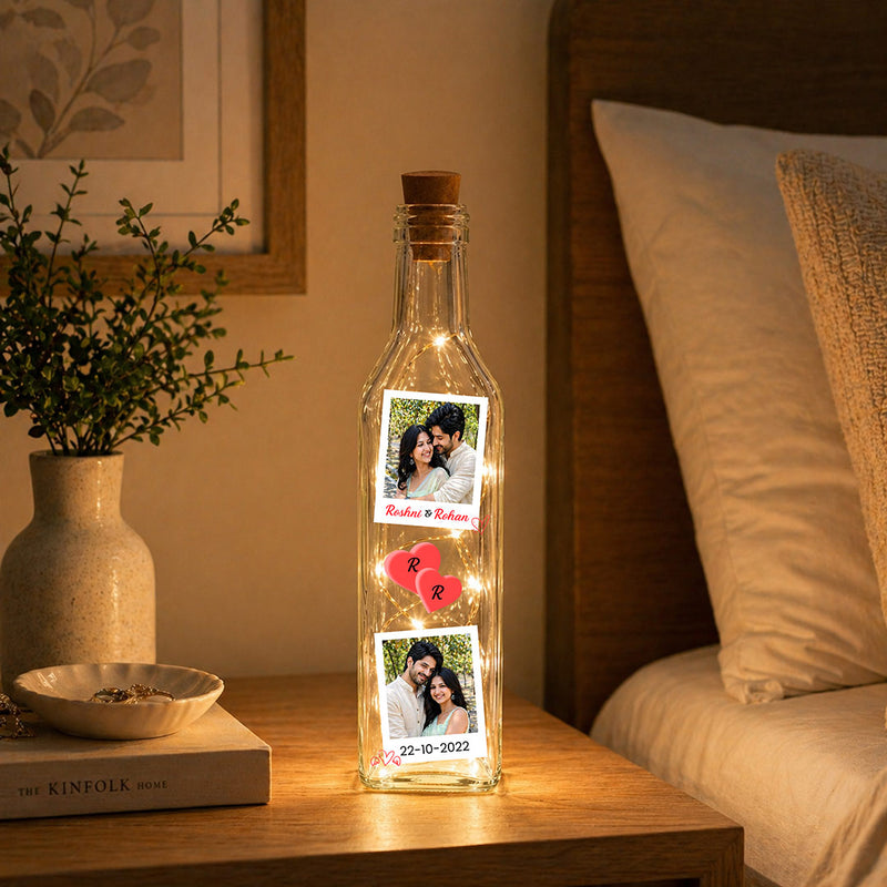 Personalized Photo Memory LED Bottle Lamp – Custom Name & Date Romantic Gift | Love Craft Gifts™
