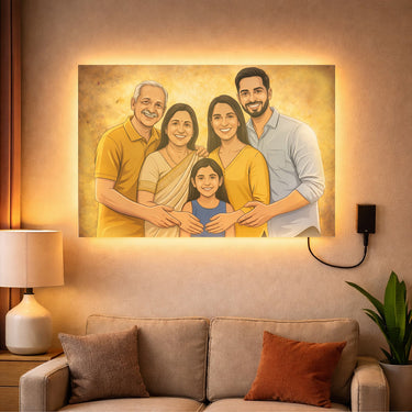Personalized LED Acrylic Cartoon Family Wall Frame with Warm Light (24x36 Inch) Custom Photo Wall Décor Gift for Family | Love Craft Gifts