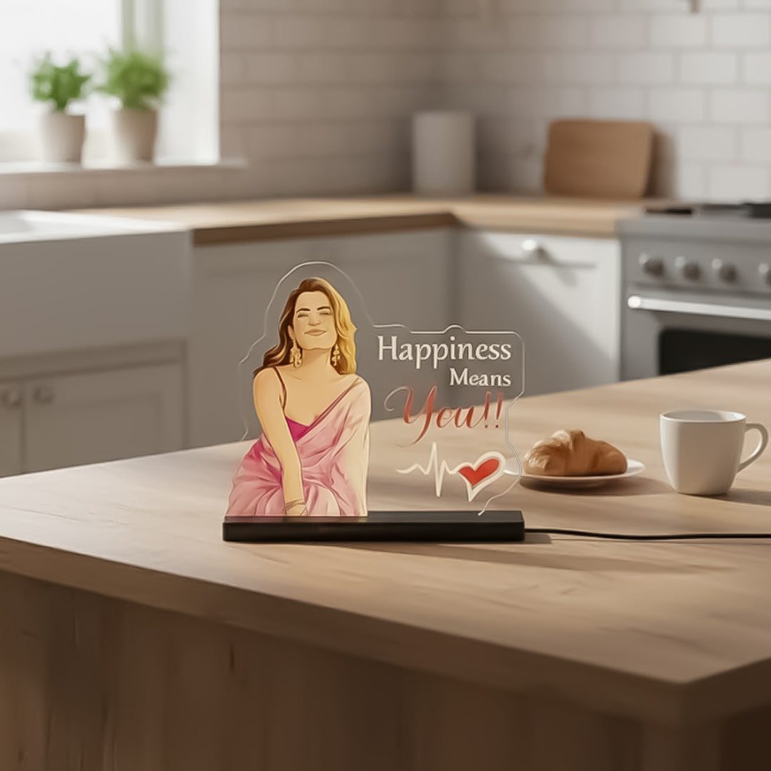 Personalized Acrylic LED Lamp – “Happiness Means You” Gift (8×9 Inch) | Love Craft Gifts