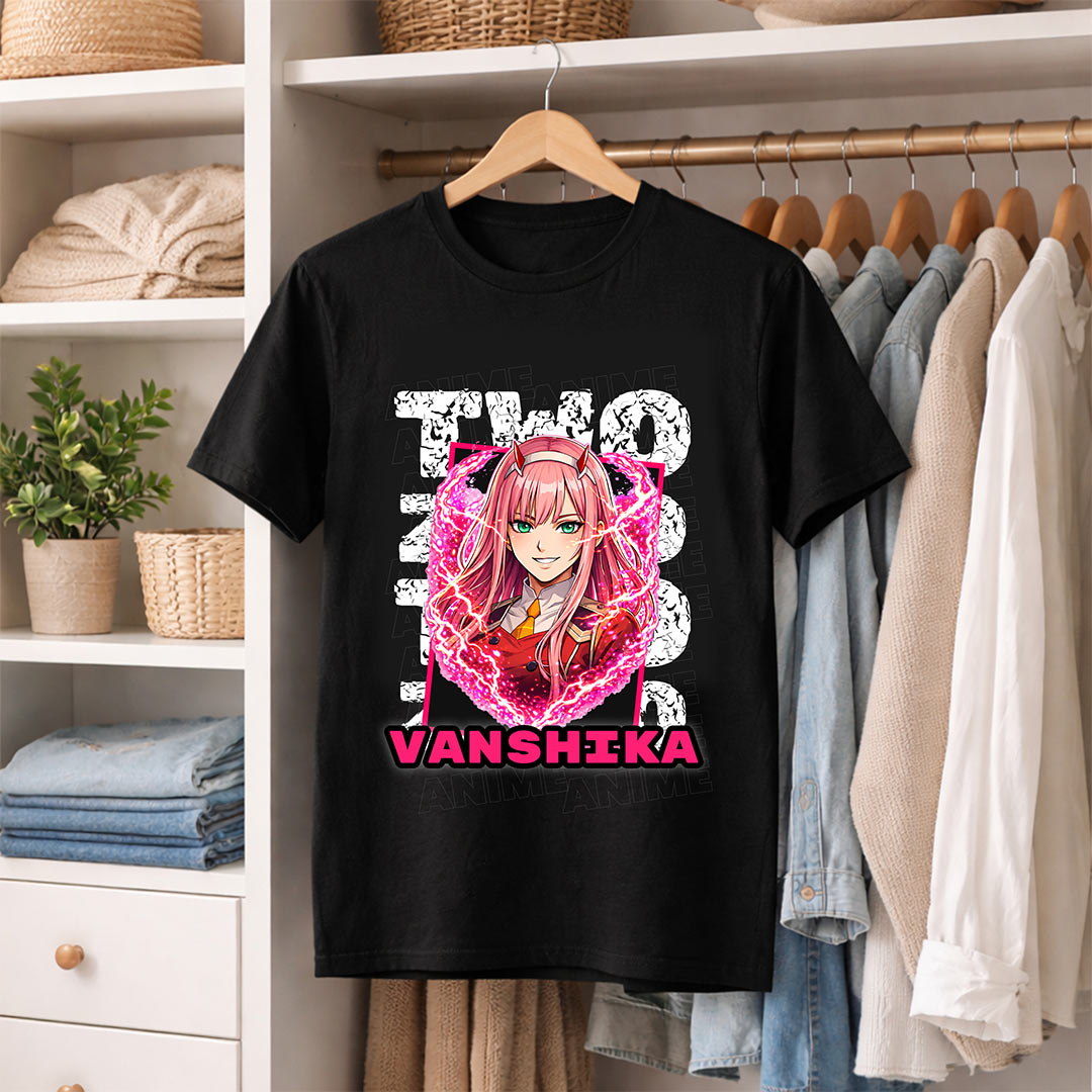 Personalized Zero Two Anime Name T-Shirt for Women – Custom Printed Black Tee | Love Craft Gifts