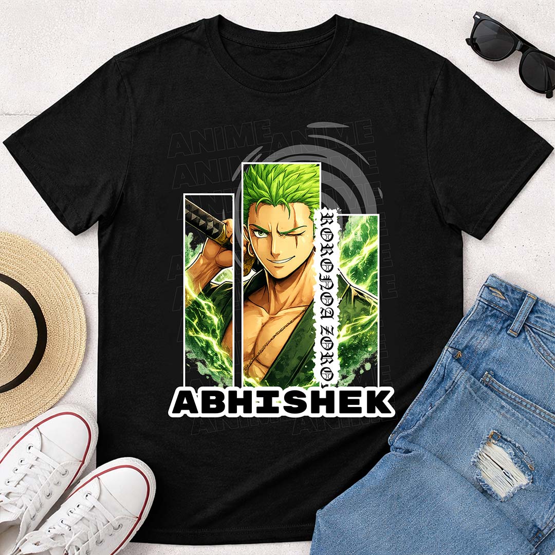 Personalized Anime Swordsman Inspired Name T-Shirt for Men & Women – Custom Printed Black Tee | Love Craft Gifts