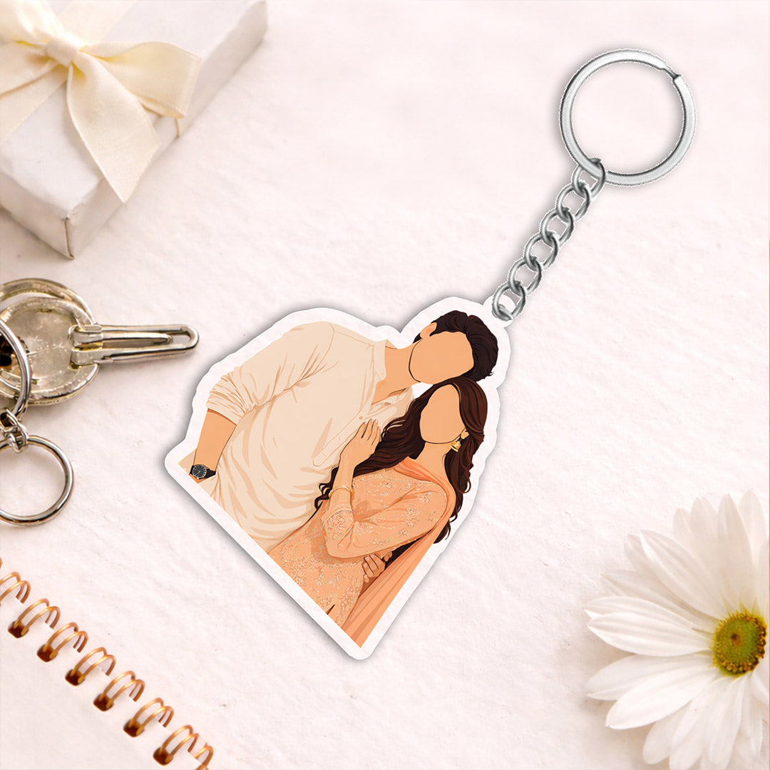Personalized Faceless Couple Acrylic Keychain – Custom Photo Illustration Keyring Gift (2x3 Inch) | Love Craft Gifts
