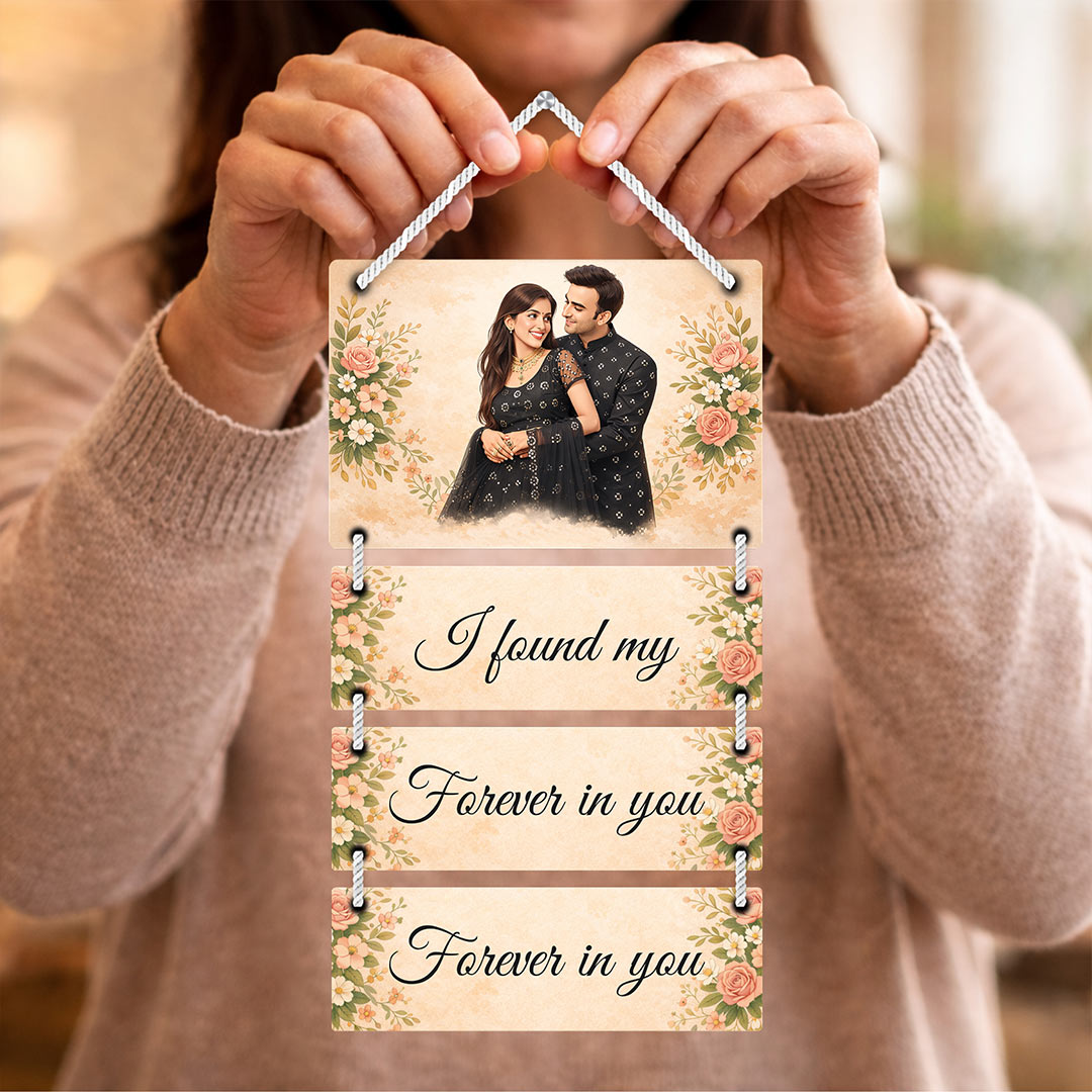 Personalized Couple Wooden Wall Hanging Plaque – Custom Photo & Message Multi Panel Romantic Décor (9x15 Inch) | Love Craft Gifts