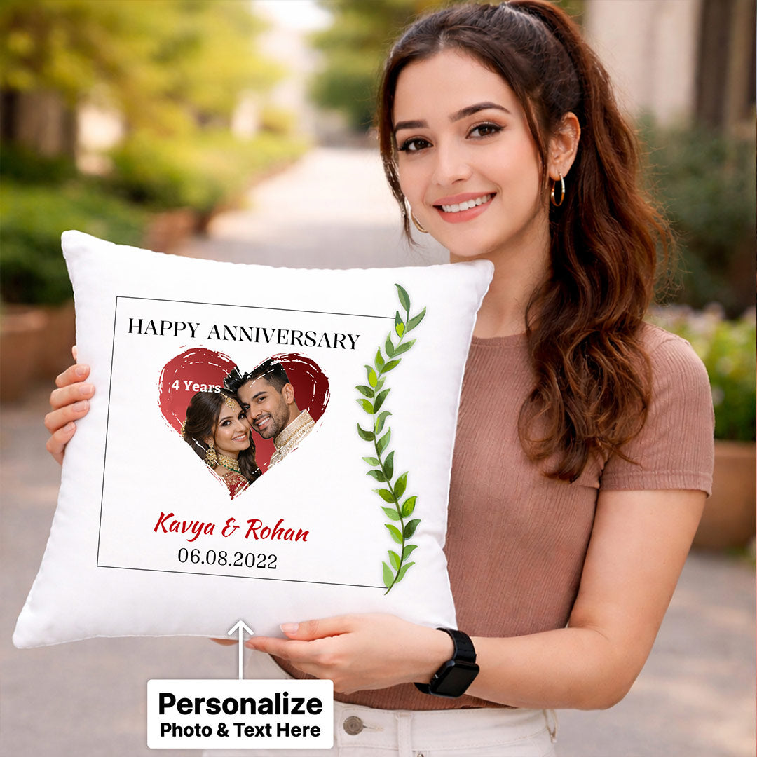 Personalized Anniversary Photo Cushion Pillow with Name & Date – Custom Romantic Soft Cushion Gift (10x10 Inch) | Love Craft Gifts