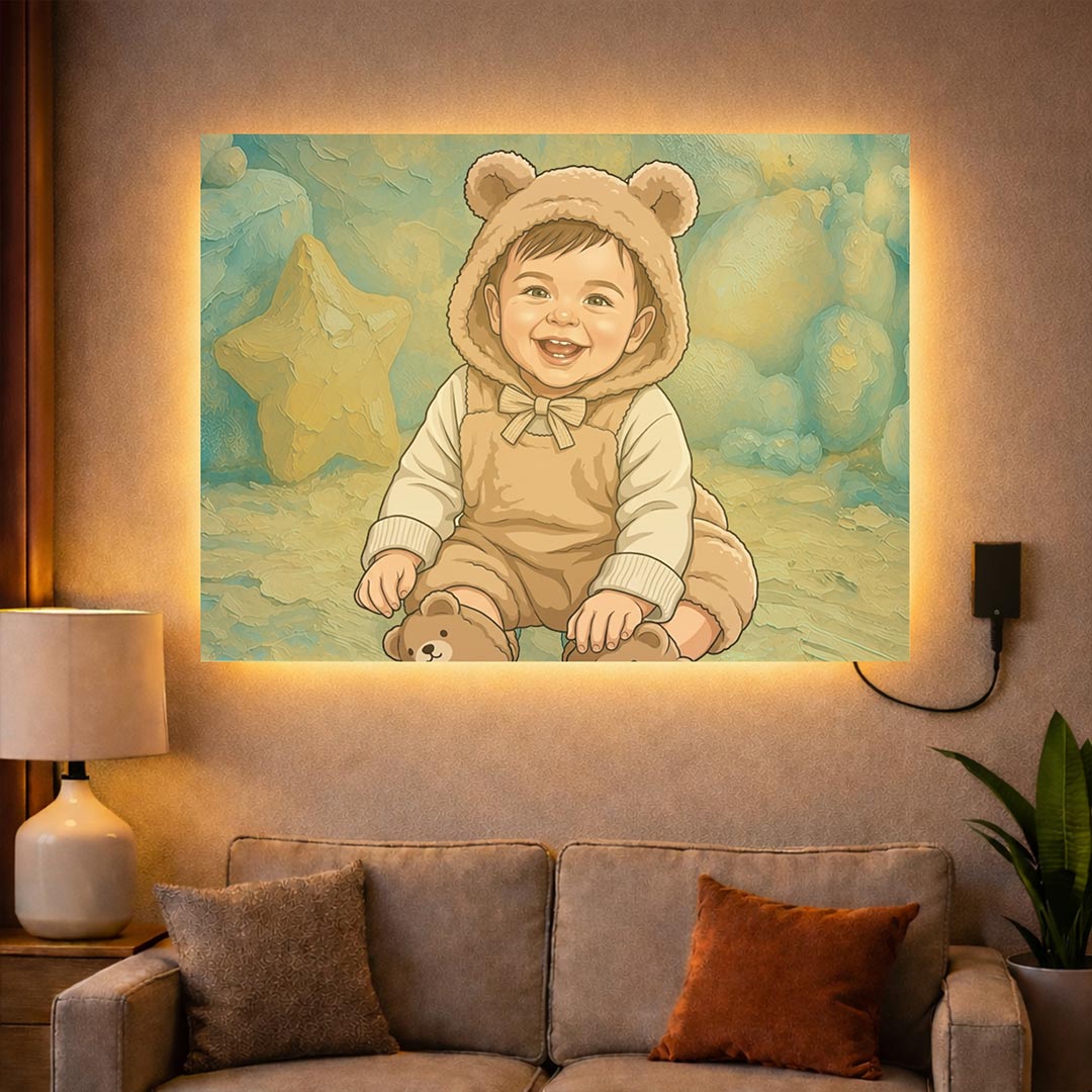 Personalized LED Acrylic Baby Cartoon Wall Frame with Warm Light (24x36 Inch) Custom Photo Kids Room Décor Gift | Love Craft Gifts