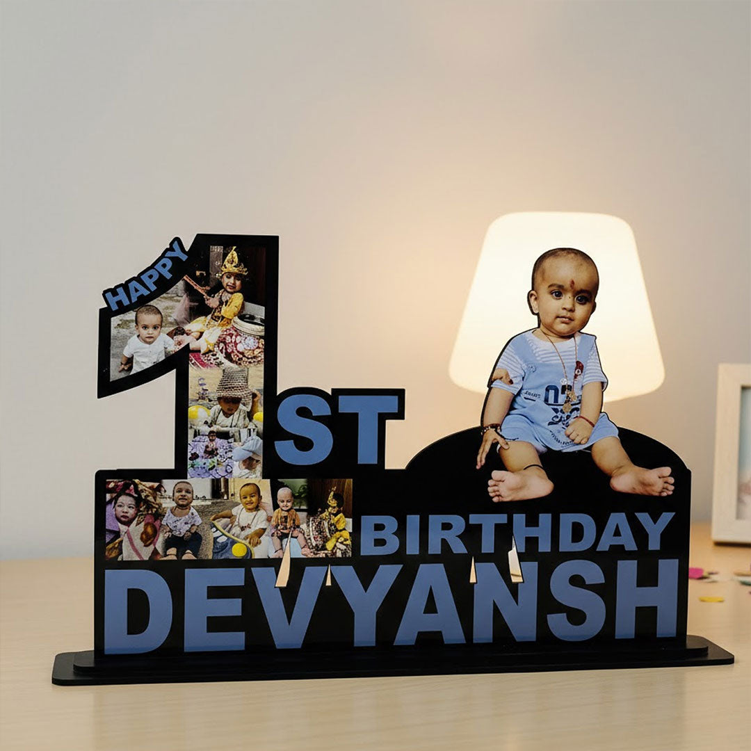 Personalized 1st Birthday Baby Photo Table-Top Stand (12×18”) | Love Craft Gifts