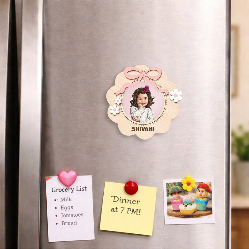 Personalized Baby Cartoon Fridge Magnet (3x3 Inch) – Custom Name & Photo Cute Kids Magnet Décor | Love Craft Gifts
