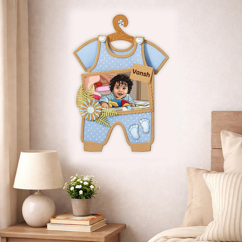 Personalized Baby Outfit Wooden Photo Frame (7x12 Inch) – Custom Name & Photo Hanging Gift | Love Craft Gifts™