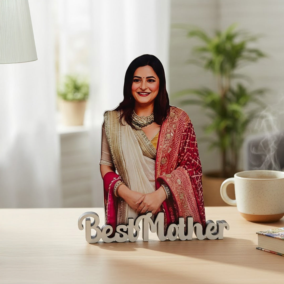 Personalized Cartoon Name Table Stand – Best Mother Edition (7×6 Inch) | Love Craft Gifts