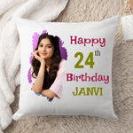 Personalized Birthday Photo Cushion Pillow for Girls with Name – Custom Soft Birthday Gift Cushion (10x10 Inch) | Love Craft Gifts
