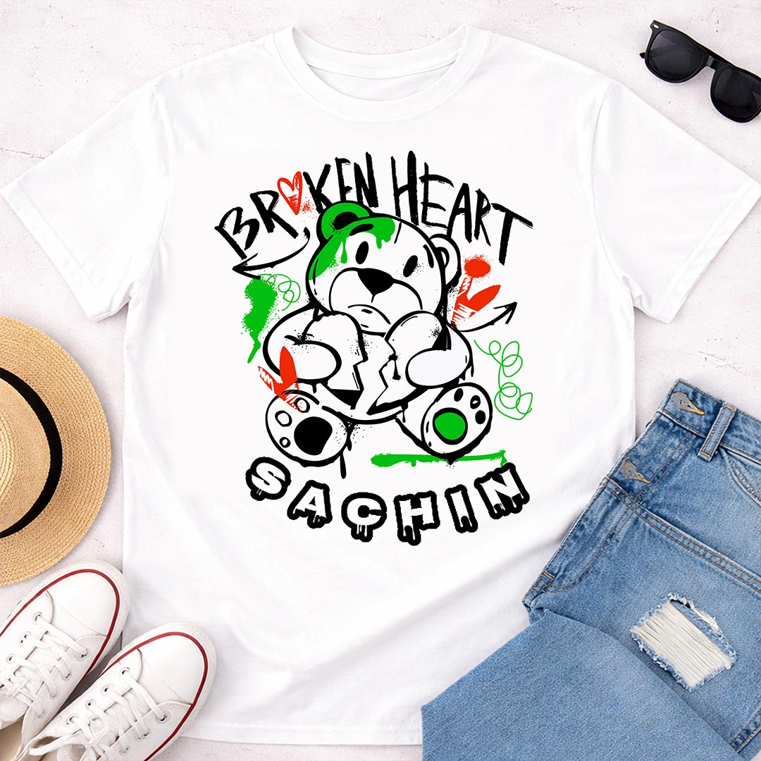 Personalized Broken Heart Teddy Kids T-Shirt – Custom Name Printed Cool Graphic Tee for Boys & Girls | Love Craft Gifts