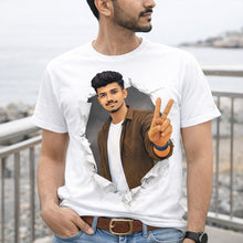 Personalized 3D Broken Wall Photo Print White T-Shirt