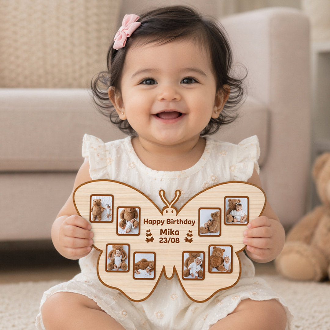 Personalized Butterfly Wooden Photo Frame (15x8 Inch) – Custom Name & Photo Birthday Gift | Love Craft Gifts™
