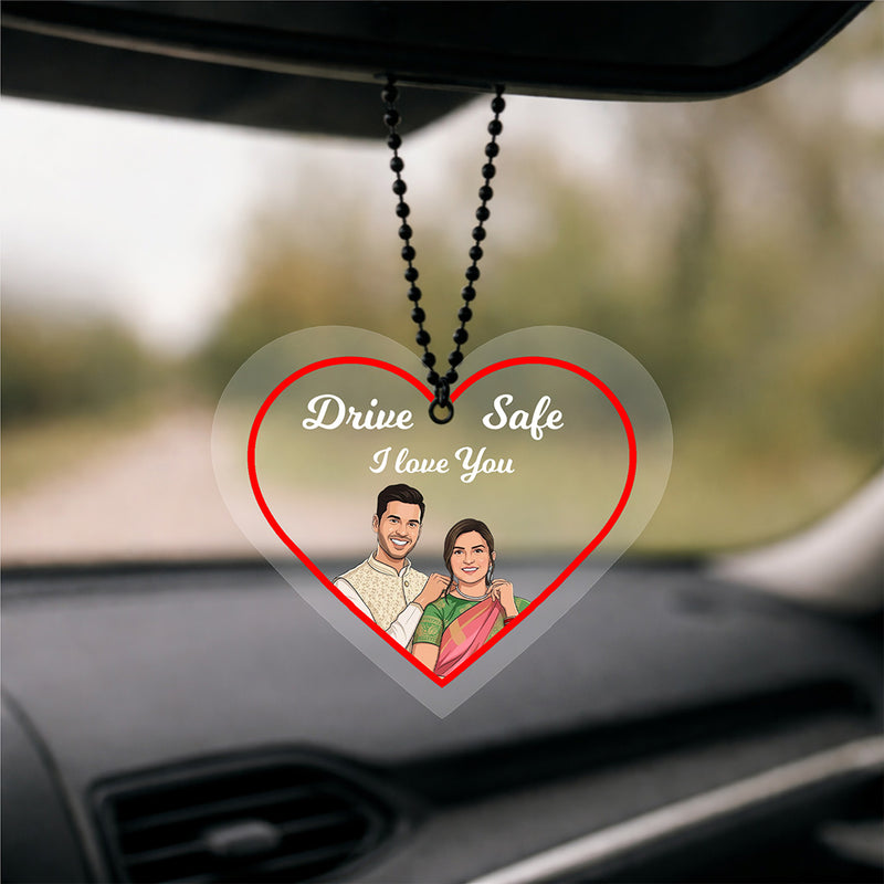 Personalized Heart Shape Car Hanging with Photo & Name Custom Acrylic Couple Charm (2.5x2.5 Inch) Drive Safe Gift for Husband, Boyfriend & Couple | Love Craft Gifts