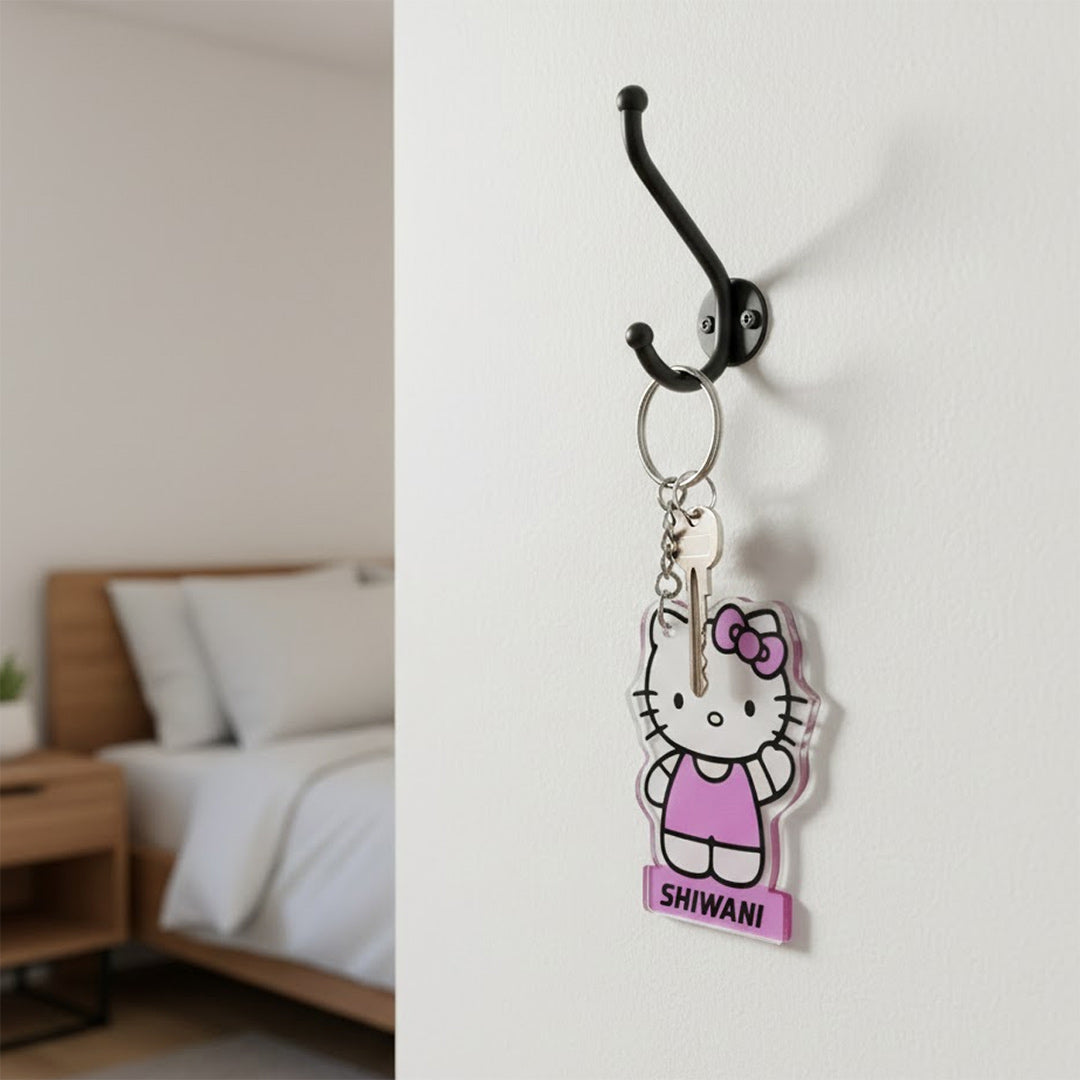 Personalized Cartoon Acrylic Name Keychain (Hello Kitty Style) | Love Craft Gifts
