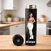 Personalized LED Temperature Water Bottle for Kids, Girls & Friends (500ml, Matte Black)
