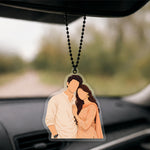 Personalized Faceless Couple Car Hanging – Custom Photo Acrylic Rear View Mirror Hanging Décor (2x3 Inch) | Love Craft Gifts