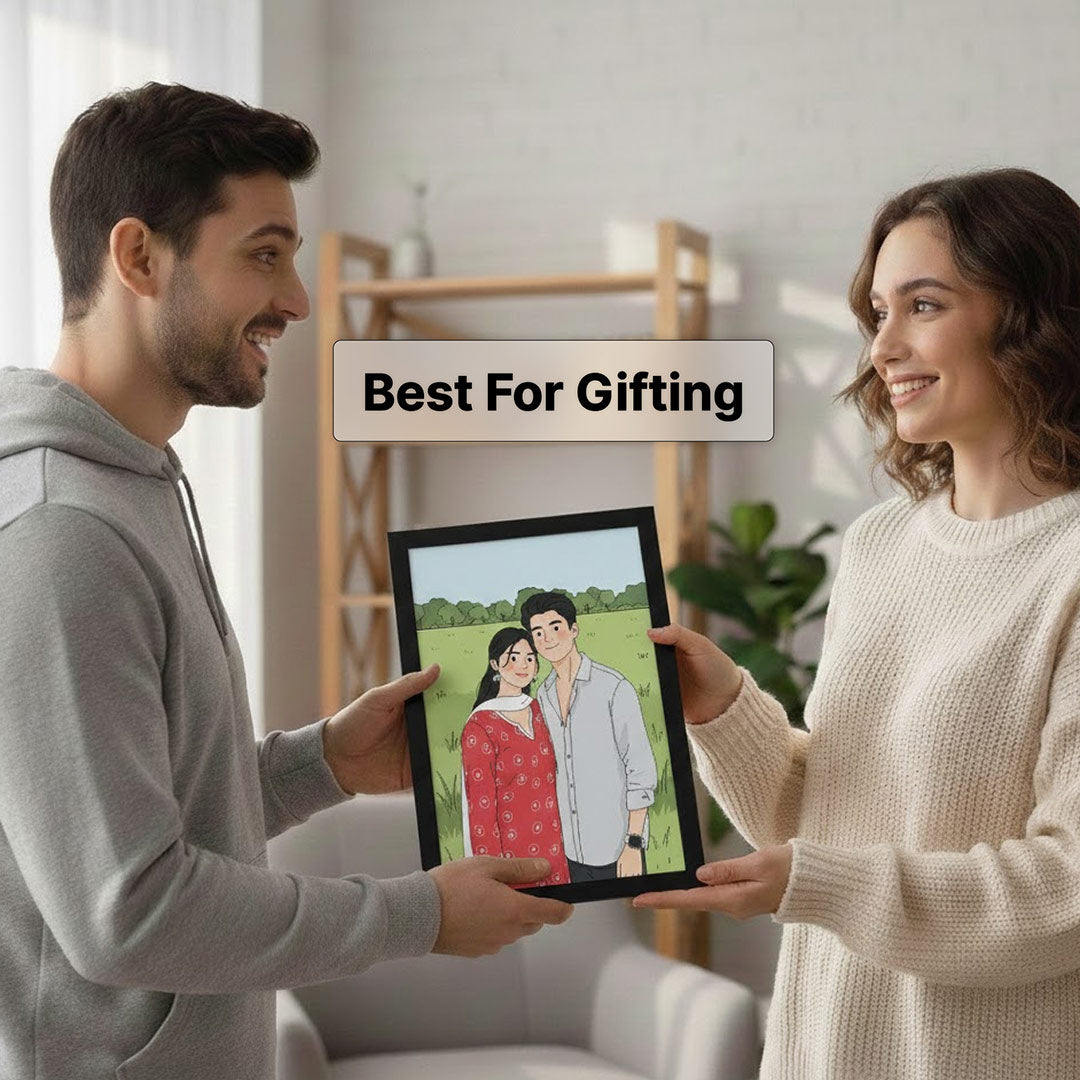 Personalized Cartoon Couple Illustration Photo Frame (6×8”) | Love Craft Gifts