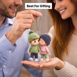 Personalized Couple Cartoon Acrylic Cutout Car Hanging – Custom Name Cute Couple Rearview Mirror Décor (2x2.5 Inch) | Love Craft Gifts